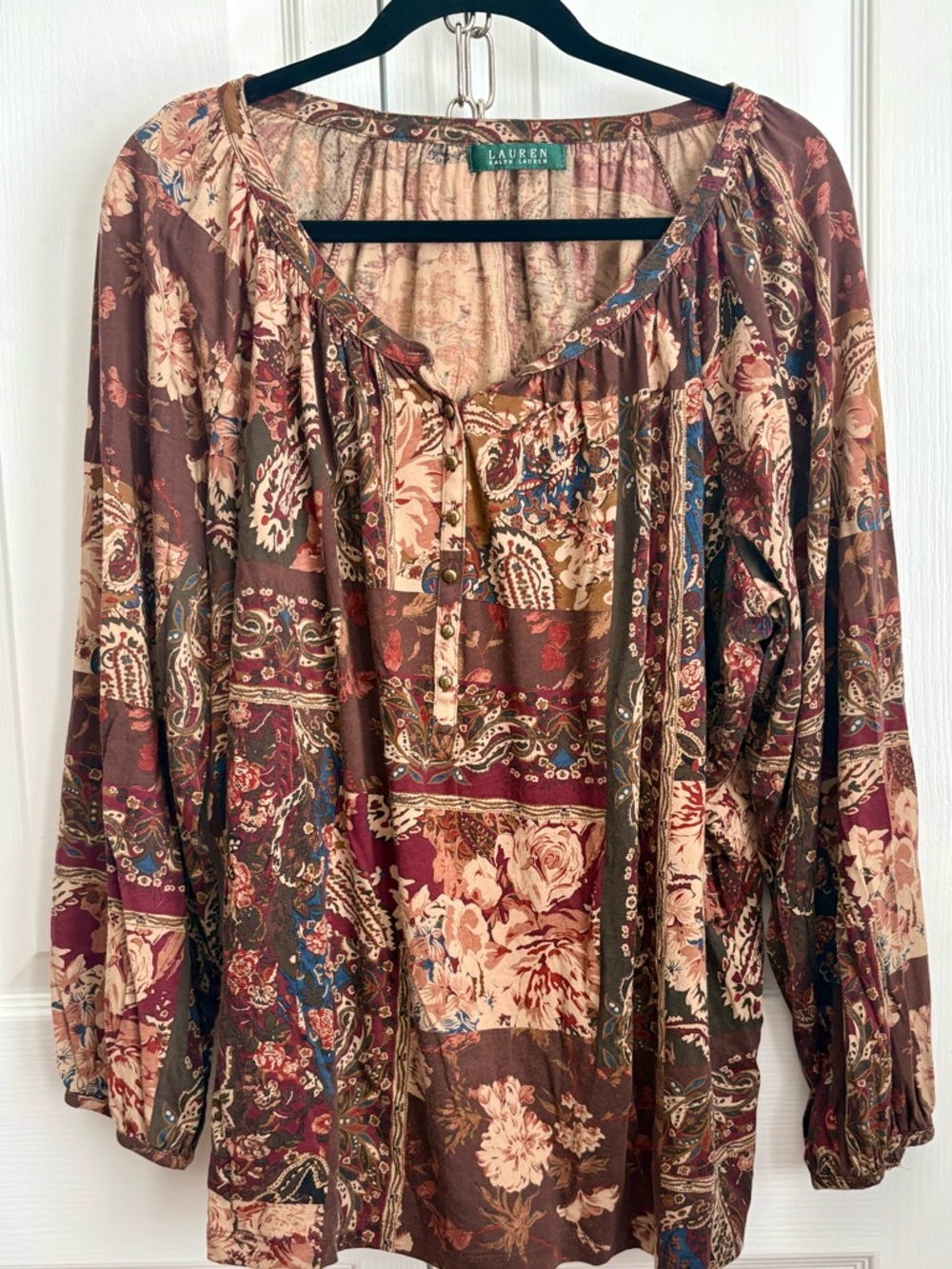 Ralph Lauren Top, Brown & Cream Floral, see measurements